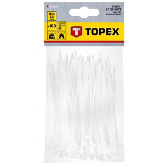Opaski zaciskowe 2.5 x 100 mm, TOPEX 100 szt., białe 44E975