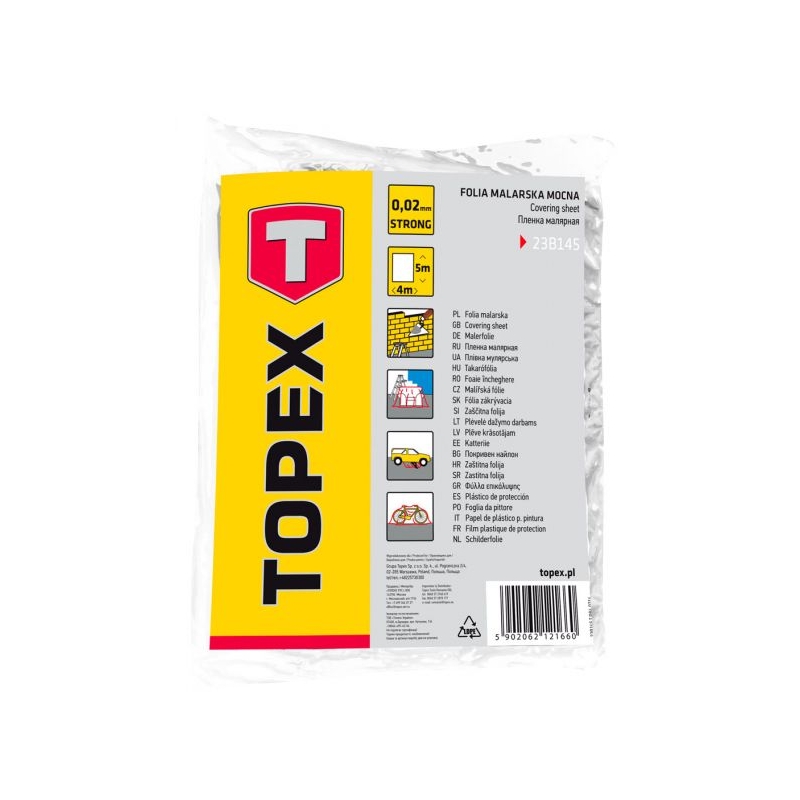 FOLIA MALARSKA LDPE 0.02MM 4X5M TOPEX 23B145